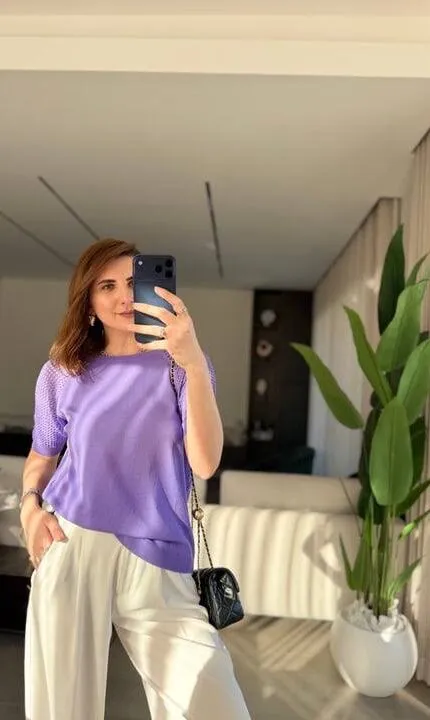 Lila Kolları Ajurlu Merserize triko bluz