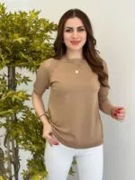 Vizon Kolları Ajurlu Merserize triko bluz