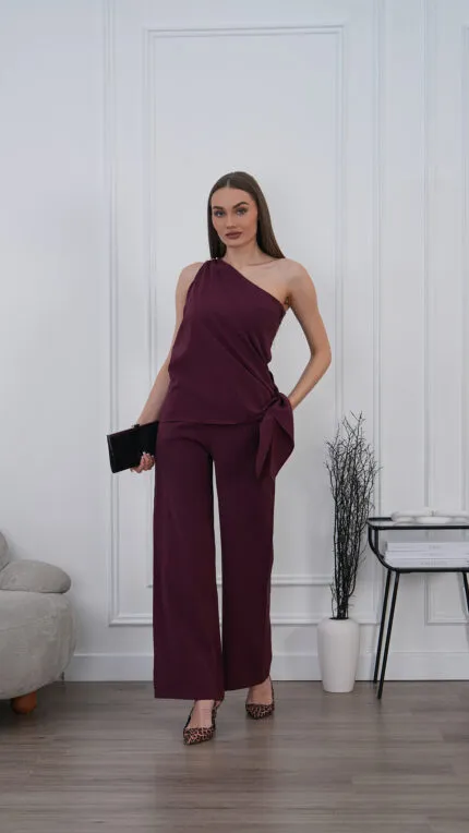 Bordo Modal Şal Detay Takım