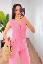 Kırçıllı Desen Koyu Pembe Toptan Takım