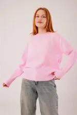 Bisiklet Yaka Düz Model Pembe Triko Toptan Kazak