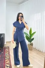 Modal Tek Düğme Kapamalı Oversize Lacivert Toptan Takım