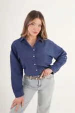 Minimal Soft Çizgili İndigo Toptan Gömlek