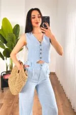 Kırçıllı Desen Bebe Mavisi Toptan Takım