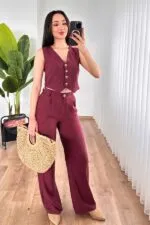Kırçıllı Desen Bordo Toptan Takım