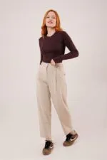 Kapama Cep Detaylı Toptan Krem Pantolon