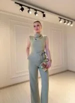 ÖZEL YAKA KEMER DETAYLI TULUM