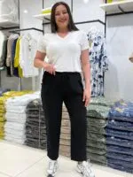 Siyah Belden Bağcıklı 100% Pamuk Pantolon