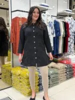 Siyah Desenli Cepli 100% Pamuk Tunik Gömlek
