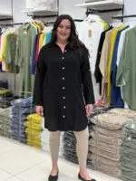 Siyah Sırt Detaylı 100% Pamuk Tunik Gömlek