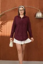 Bordo Modal Silikon Baskılı Gömlek