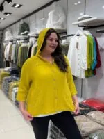 Olive Omuz Detaylı Kapüşonlu Müslin Gömlek