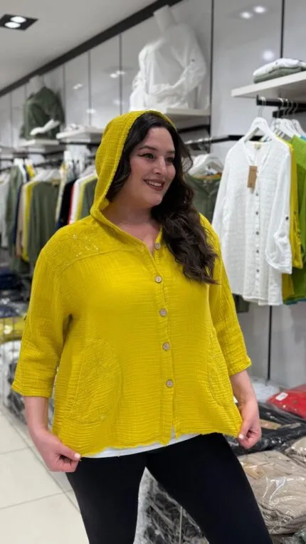 Olive Shoulder Detail Hooded Muslin Shirt