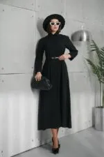 Siyah Deri Kemerli Modal Elbise