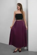 Bordo Floş Saten Etek