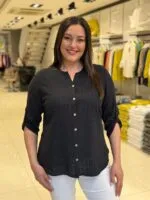 Siyah Desenli 100% Pamuk Gömlek
