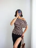 Kahverengi Puantiye Madonna Bluz