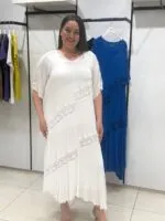 Beyaz Dantel Desenli Elbise
