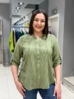 Haki Baklava Desenli 100% Pamuk Gömlek