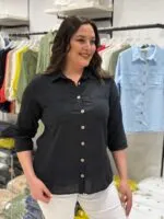 Siyah İki Cepli 100% Pamuk Gömlek