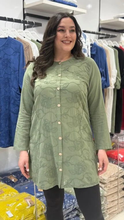 Haki Desenli Cepli 100% Pamuk Tunik Gömlek