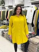 Olive Sırt Detaylı 100% Pamuk Tunik Gömlek