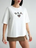 Beyaz USA Leopar T-Shirt