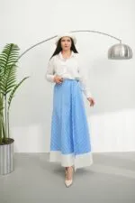 Mavi Çizgili Poplin Etek