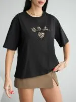Siyah USA Leopar T-Shirt