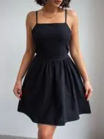 Siyah Keten Mini Elbise