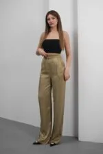 Haki Floş Saten Pantolon
