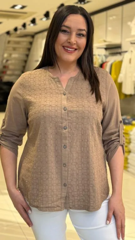 Beige Patterned 100% Cotton Shirt