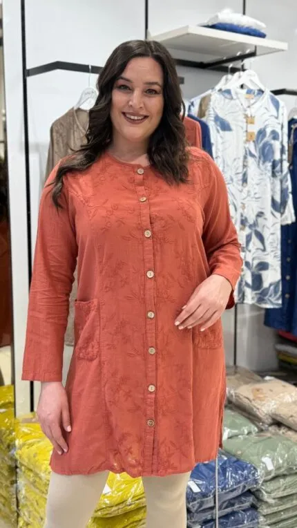 SOMON Çiçek Desenli Cepli 100% Pamuk Tunik Gömlek