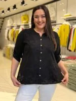 Siyah Desenli 100% Pamuk Gömlek