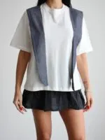 Beyaz Omuz Bağlamalı T-Shirt