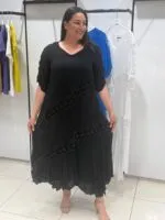 Siyah Dantel Desenli Elbise