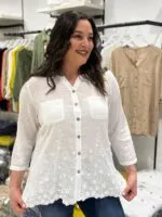 Beyaz Eteği Çiçekli 100% Pamuk Gömlek
