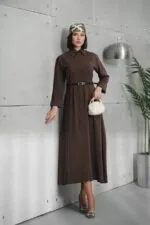 Kahverengi Deri Kemerli Modal Elbise