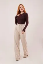 Premium Model Oturtmalı Toptan Krem Pantolon
