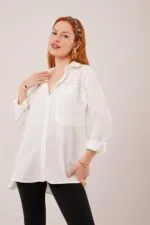 Salaş Kesim Cepli Toptan Beyaz Gömlek