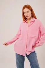 Salaş Kesim Cepli Toptan Pembe Gömlek