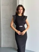 TOKA DETAYLI SADE ŞIK ELBİSE