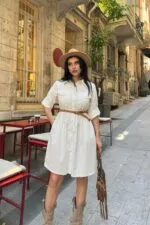 Büzgü Detaylı Kısa Kot Elbise 3040