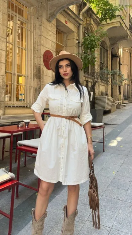 Büzgü Detaylı Kısa Kot Elbise 3040