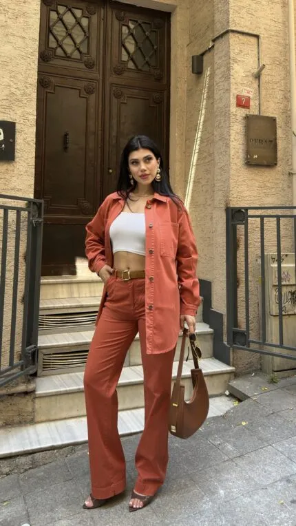 Düğmeli Oversize Kot Gömlek 6080