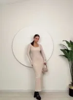 1013 U YAKA ÖRME ELBİSE - TAŞ