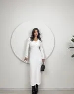 1014 V YAKA ÖRME ELBİSE - BEYAZ