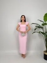 1022 GÖGÜS ELİŞİ DETAY ELBİSE - PEMBE