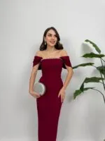 1022 GÖGÜS ELİŞİ DETAY ELBİSE - BORDO