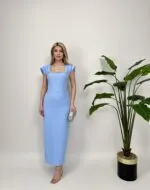 1022 GÖGÜS ELİŞİ DETAY ELBİSE - BEBE MAVİ